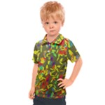 Colorful brush strokes painting on a green background                                                  Kids  Polo Tee