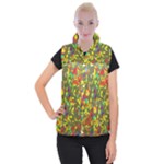 Colorful brush strokes painting on a green background                                                 Women s Button Up Puffer Vest