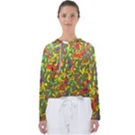 Colorful brush strokes painting on a green background                                                   Women s Slouchy Sweat