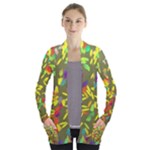 Colorful brush strokes painting on a green background                                                   Women s Open Front Pockets Cardigan