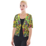 Colorful brush strokes painting on a green background                                                 Cropped Button Cardigan