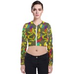 Colorful brush strokes painting on a green background                                                   Zip Up Bomber Jacket