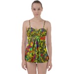 Colorful brush strokes painting on a green background                                                   Babydoll Tankini Set