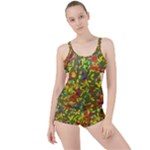 Colorful brush strokes painting on a green background                                                   Boyleg Tankini Set