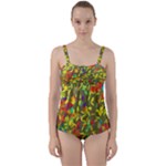 Colorful brush strokes painting on a green background                                                   Twist Front Tankini Set