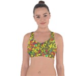 Colorful brush strokes painting on a green background                                                       Cross String Back Sports Bra