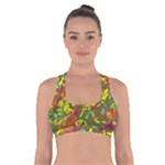 Colorful brush strokes painting on a green background                                                         Cross Back Sports Bra
