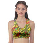 Colorful brush strokes painting on a green background                                                   Women s Sports Bra