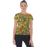Colorful brush strokes painting on a green background                                                   Short Sleeve Sports Top