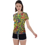 Colorful brush strokes painting on a green background                                                    Back Circle Cutout Sports Tee