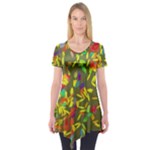 Colorful brush strokes painting on a green background                                                    Short Sleeve Tunic