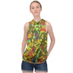 Colorful brush strokes painting on a green background                                                     High Neck Satin Top