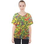 Colorful brush strokes painting on a green background                                                   V-Neck Dolman Drape Top