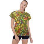 Colorful brush strokes painting on a green background                                                 Ruffle Collar Chiffon Blouse