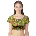 Colorful brush strokes painting on a green background                                                    Short Sleeve Crop Top