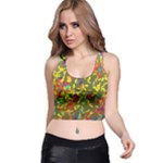 Colorful brush strokes painting on a green background                                                    Racer Back Crop Top