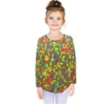 Colorful brush strokes painting on a green background                                                     Kids  Long Sleeve Tee