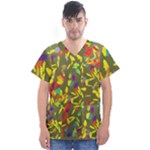 Colorful brush strokes painting on a green background                                                     Men s V-Neck Scrub Top