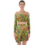Colorful brush strokes painting on a green background                                                       Off Shoulder Top with Skirt Set