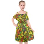 Colorful brush strokes painting on a green background                                                      Cut Out Shoulders Chiffon Dress