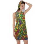 Colorful brush strokes painting on a green background                                                     Racer Back Hoodie Dress