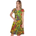 Colorful brush strokes painting on a green background                                                      Classic Short Sleeve Dress