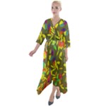 Colorful brush strokes painting on a green background                                  Quarter Sleeve Wrap Front Maxi Dress