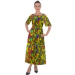 Colorful brush strokes painting on a green background                                                       Shoulder Straps Boho Maxi Dress