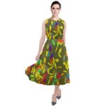Colorful brush strokes painting on a green background                                                       Round Neck Boho Dress