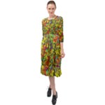 Colorful brush strokes painting on a green background                                                       Ruffle End Midi Chiffon Dress