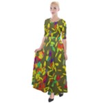 Colorful brush strokes painting on a green background                                                      Half Sleeves Maxi Dress