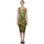 Colorful brush strokes painting on a green background                                                      Sleeveless Pencil Dress