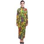 Colorful brush strokes painting on a green background                                                      Turtleneck Maxi Dress