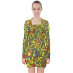 Colorful brush strokes painting on a green background                                                       V-neck Bodycon Long Sleeve Dress