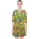 Colorful brush strokes painting on a green background                                                      Quarter Sleeve Pocket Dress
