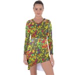 Colorful brush strokes painting on a green background                                                      Asymmetric Cut-Out Shift Dress