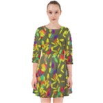 Colorful brush strokes painting on a green background                                                  Smock Dress