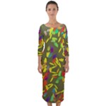 Colorful brush strokes painting on a green background                                                      Quarter Sleeve Midi Bodycon Dress