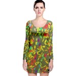 Colorful brush strokes painting on a green background                                                    Long Sleeve Velvet Bodycon Dress