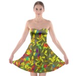 Colorful brush strokes painting on a green background                                                    Strapless Bra Top Dress