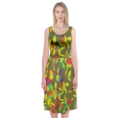 Colorful brush strokes painting on a green background                                                   Midi Sleeveless Dress from ArtsNow.com