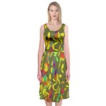 Colorful brush strokes painting on a green background                                                   Midi Sleeveless Dress