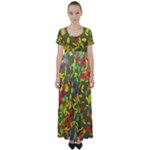 Colorful brush strokes painting on a green background                                                   High Waist Short Sleeve Maxi Dress
