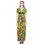 Colorful brush strokes painting on a green background                                                    Short Sleeve Maxi Dress