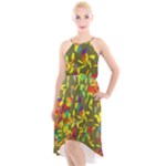 Colorful brush strokes painting on a green background                                                   High-Low Halter Chiffon Dress