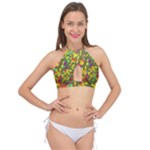 Colorful brush strokes painting on a green background                                                  Cross Front Halter Bikini Top