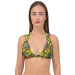 Colorful brush strokes painting on a green background                                                 Double Strap Halter Bikini Top