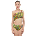 Colorful brush strokes painting on a green background                                                  Spliced Up Swimsuit