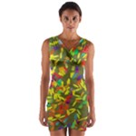 Colorful brush strokes painting on a green background                                                       Wrap Front Bodycon Dress
