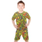 Colorful brush strokes painting on a green background                                                 Kids  Tee and Shorts Set